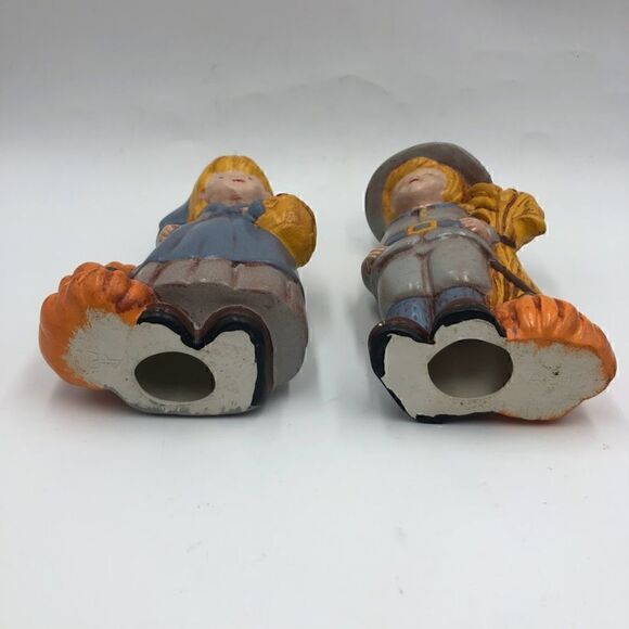 Vintage MCM Set of 2 Ceramic Thanksgiving Pumpkin Harvest Figurines Male Female - Picture 7 of 13